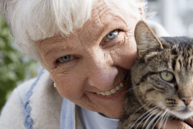 elderly care customer with cat